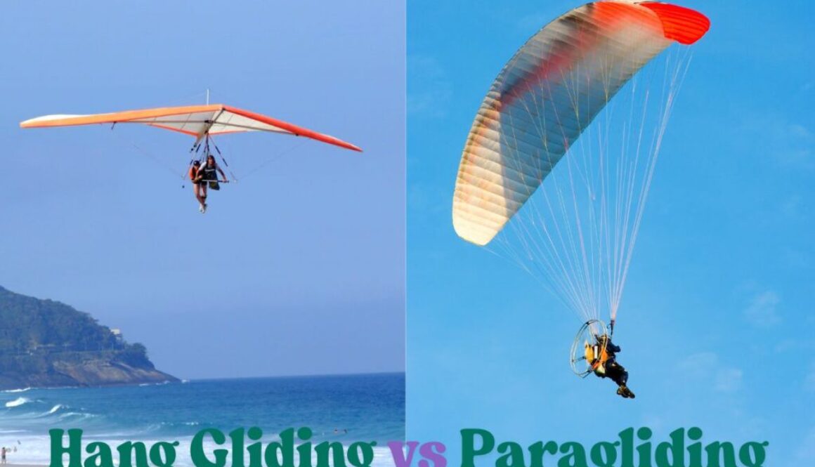 two photos that show the comparison between hang gliding vs paragliding