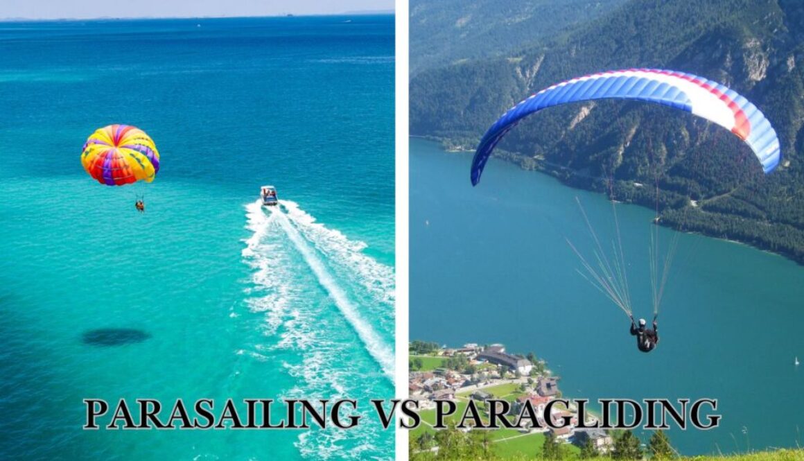 Parasailing vs paragliding: a visual comparison showing a person parasailing while another is paragliding