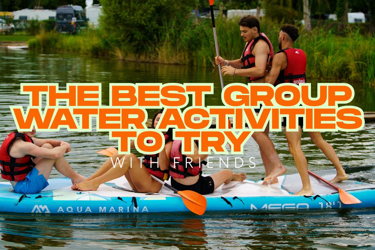 group water activities (1) A group of friends is trying out water sports activities.
