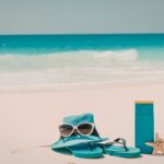 Personal beach necessities are on the beach.